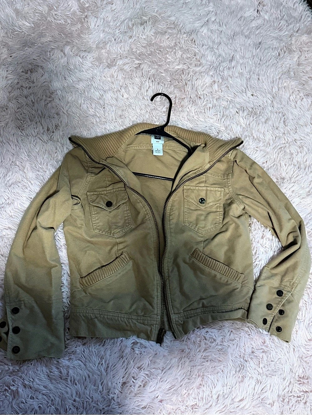 GAP Khaki Tan Cotton Utility Military Jacket Ribbed Collar Size S